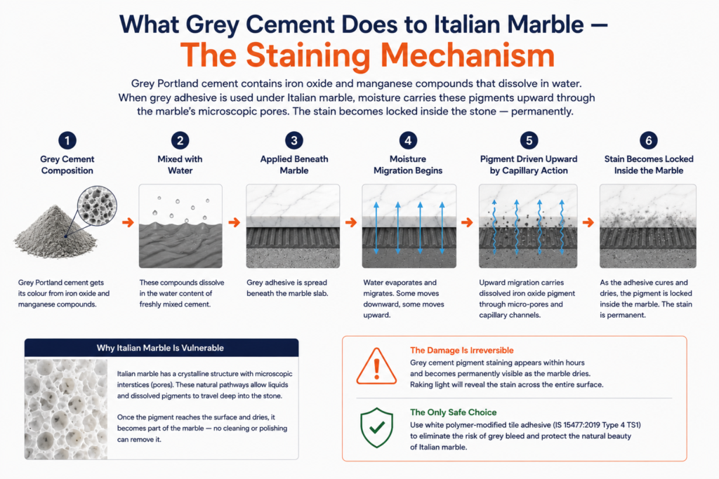 What Grey Cement Does to Italian Marble — The Staining Mechanism