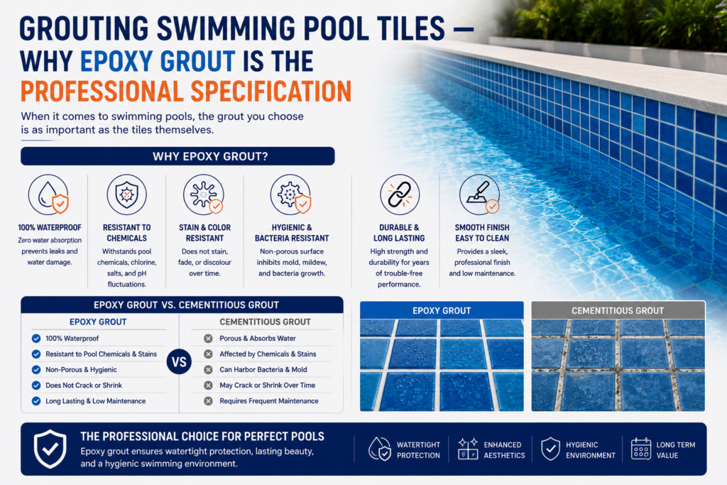 Grouting Swimming Pool Tiles — Why Epoxy Grout Is the Professional Specification