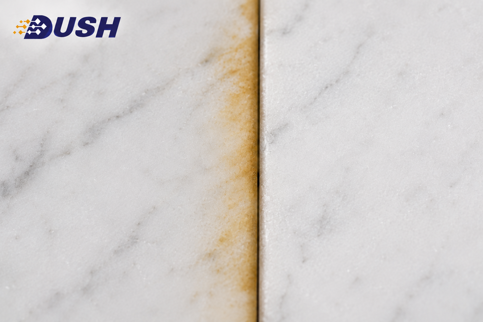 Baking soda poultice applied to a coffee stain on white marble