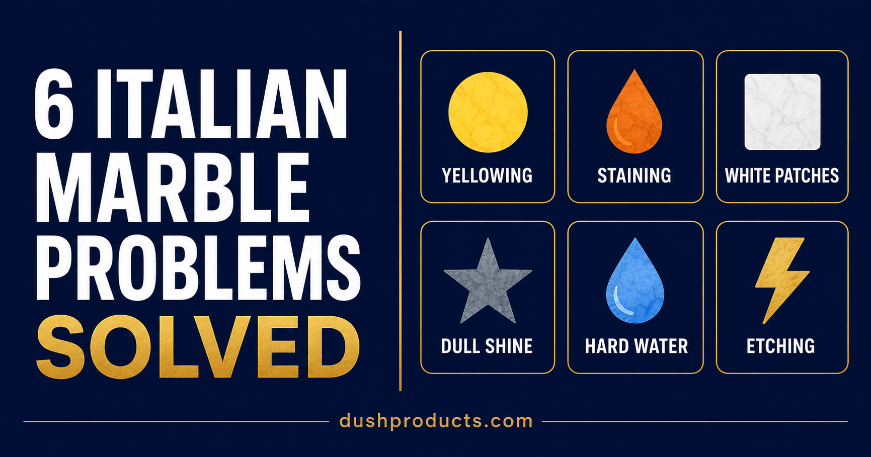 6 problems black and dark Italian marble faces in Indian homes — staining, grey appearance, white patches, shine loss, acid etching, fingerprints — Dush Products