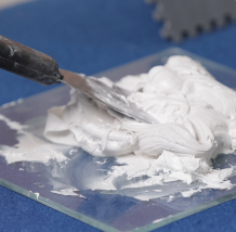 Dush Stonebed Step 1 — clean substrate and marble surface before applying bedding compound