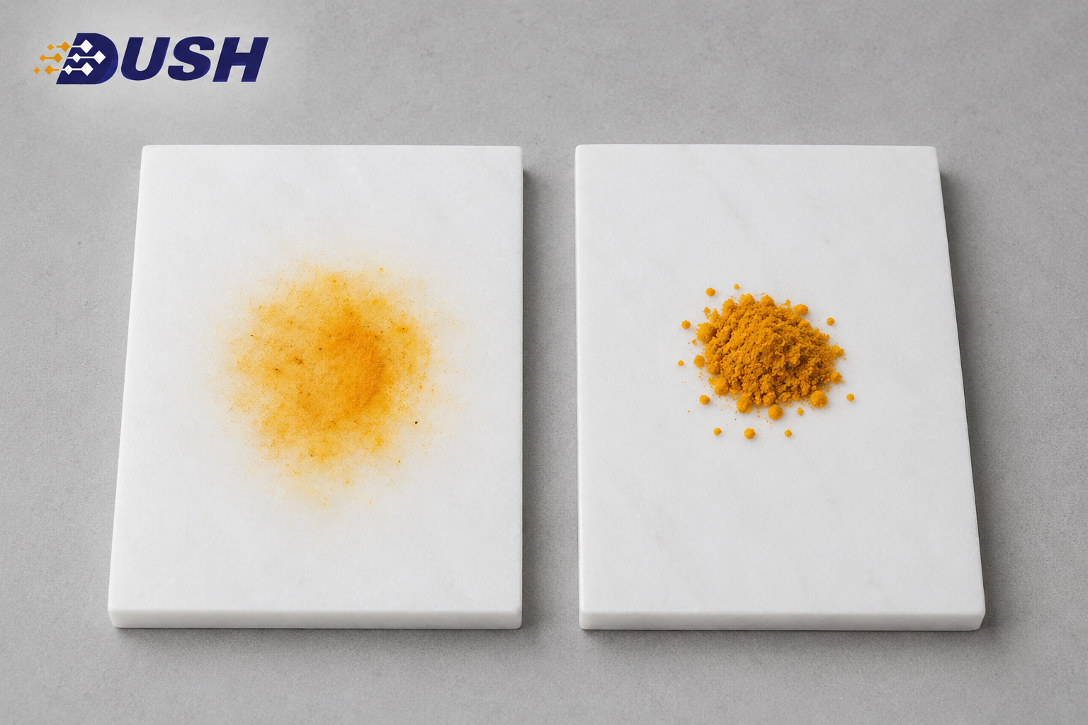 White marble stain test comparing DUSH-treated and untreated sample