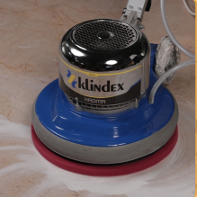 Dush Glosso+ Step 2 — buff white marble with floor polishing machine in small sections