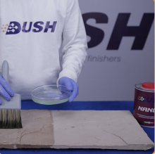 Dush Nano+ step 2 — apply nano sealer to dark marble evenly