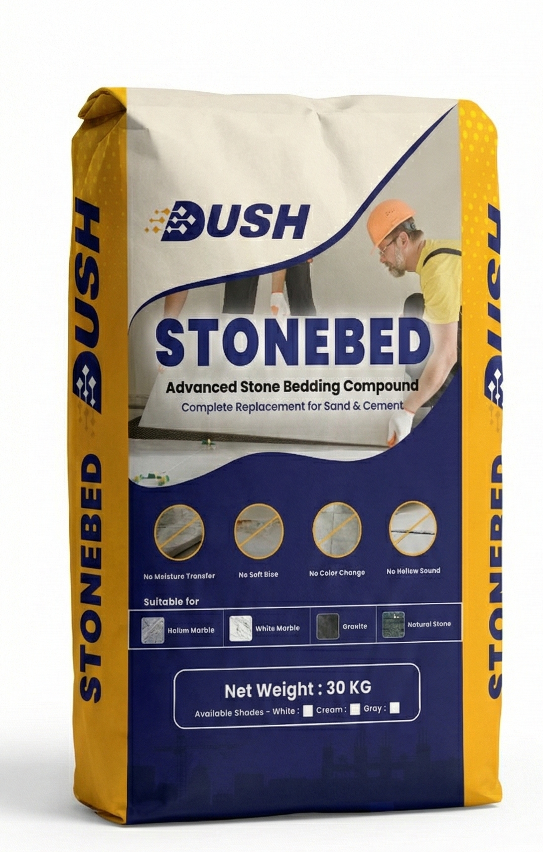 Dush Stonebed advanced marble bedding compound 30kg — eliminates hollow tiles and white patches