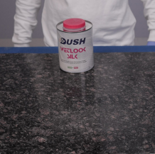 Dush Wet Look Silk step 1 — clean dry black marble surface before colour enhancement