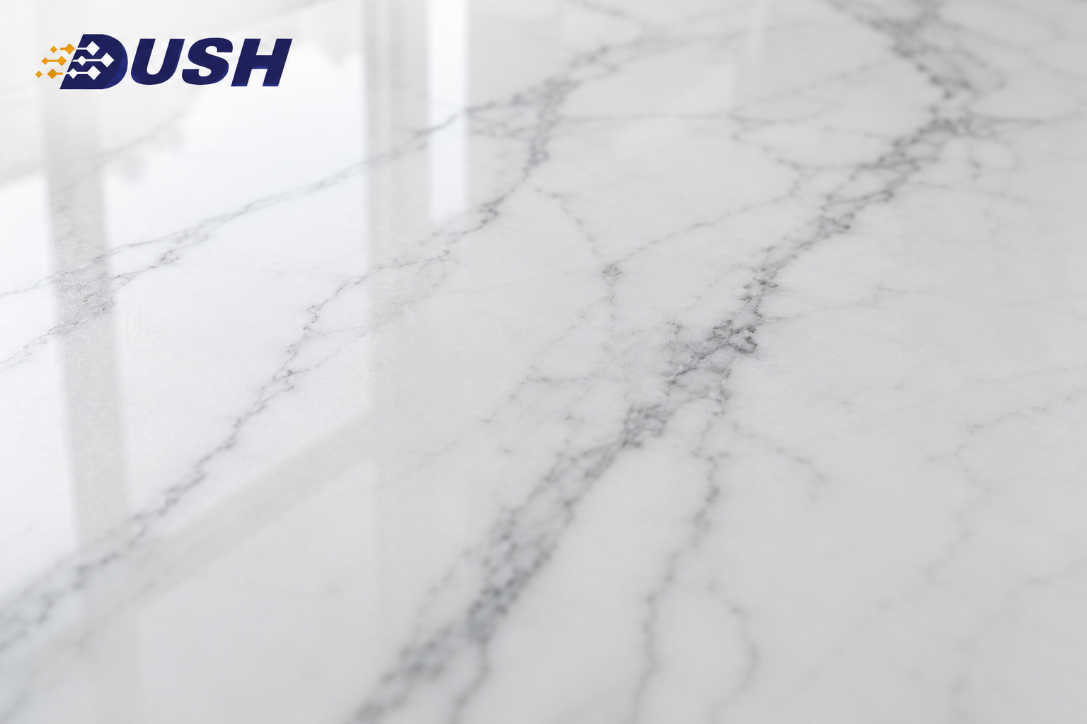 Pristine white Italian marble surface showing natural veining and shine