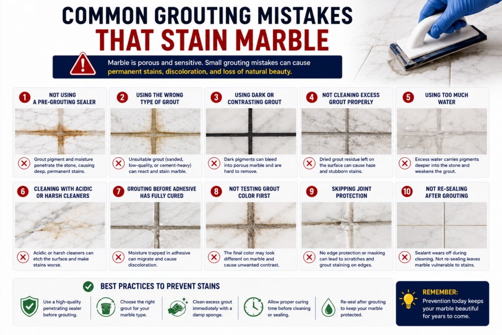 Common Grouting Mistakes That Stain Marble