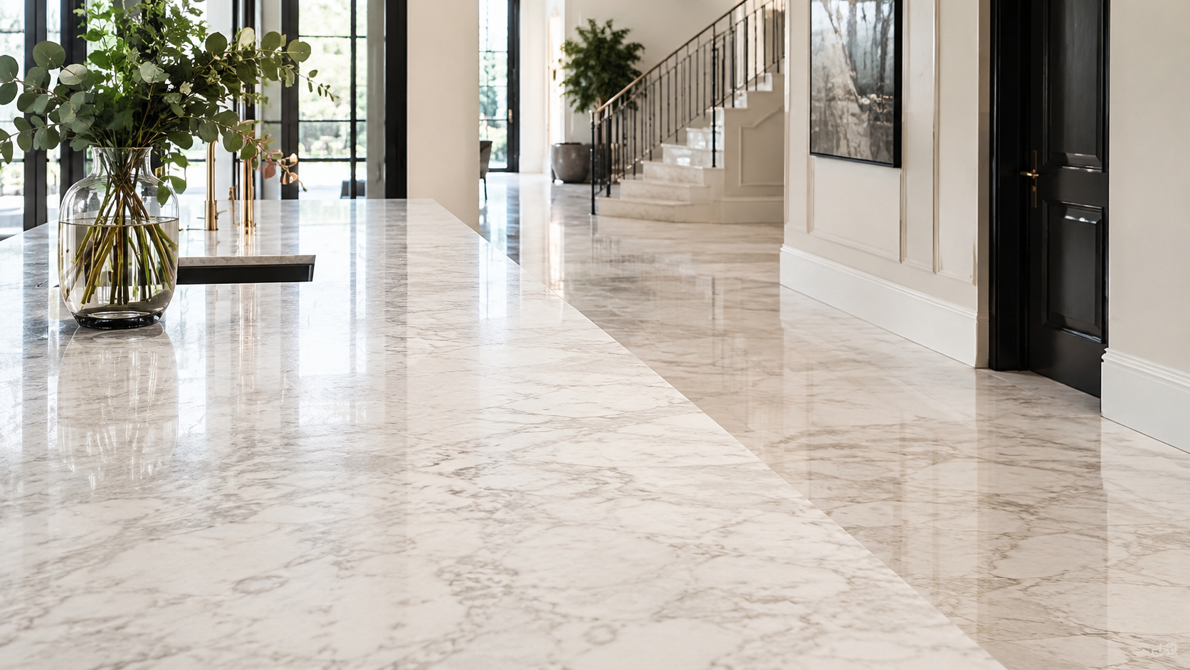 Clean restored marble interior after treatment of visible salt deposits