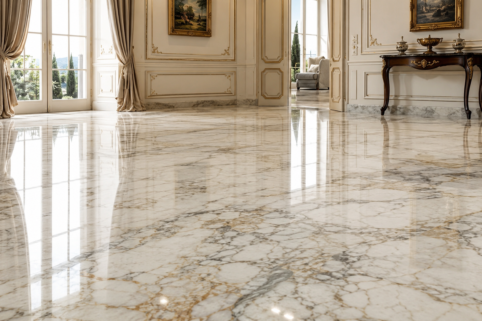 Dull or worn Italian marble surface before restoration