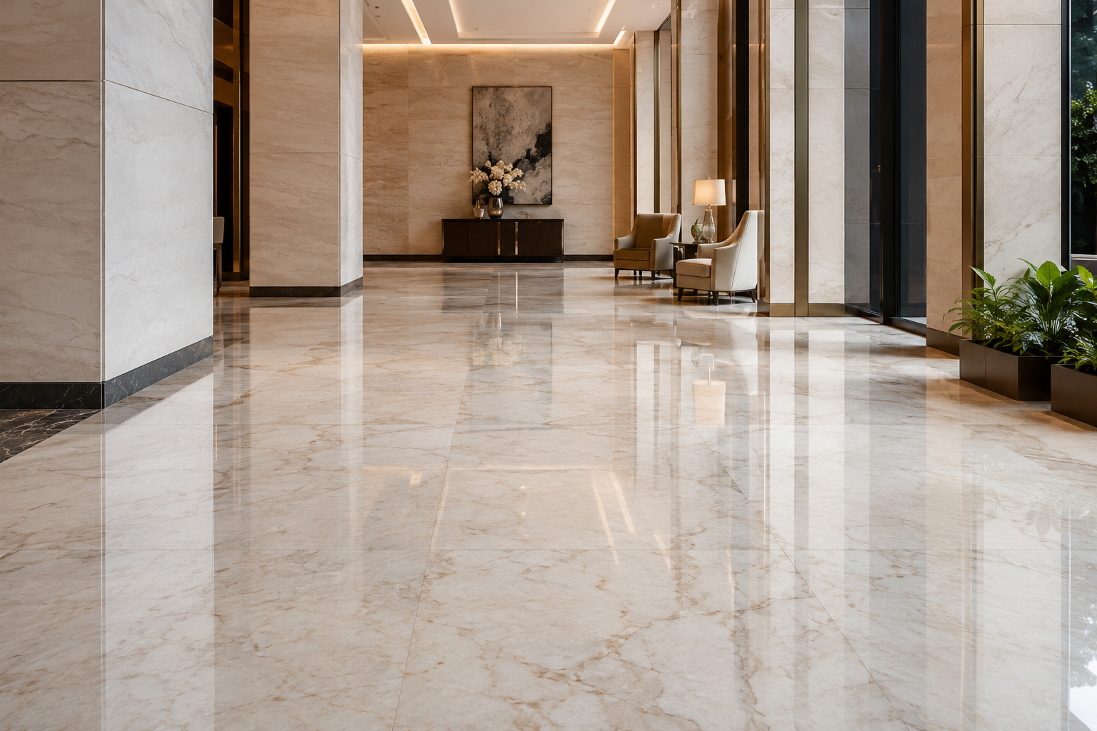 Italian marble surface after controlled restoration treatment
