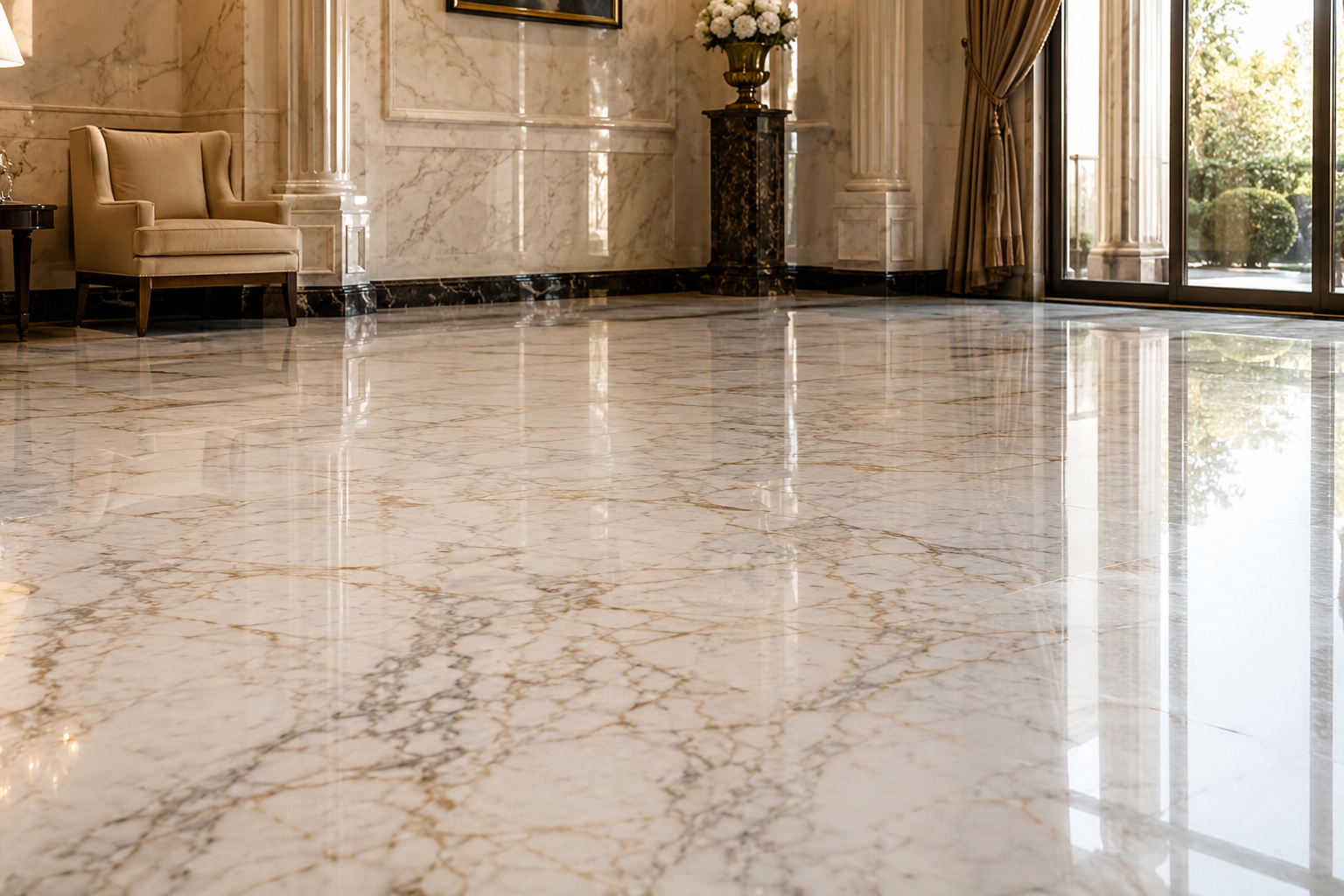 Restored Italian marble floor showing natural clarity and reflection