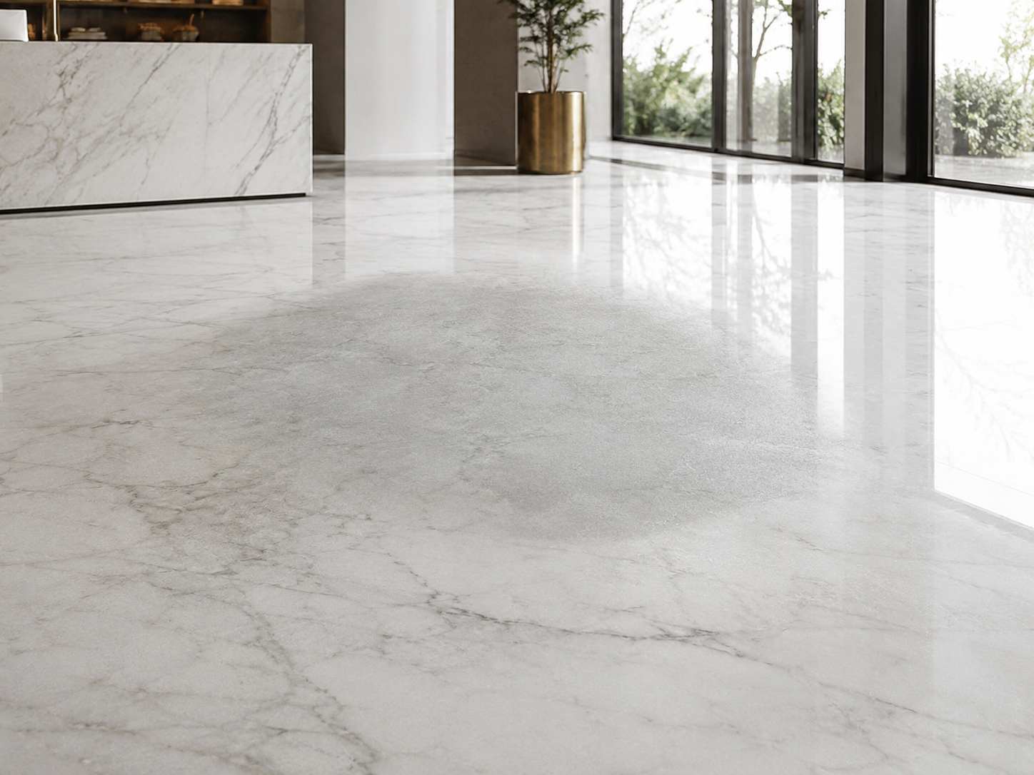 Pale marks on a marble bathroom counter