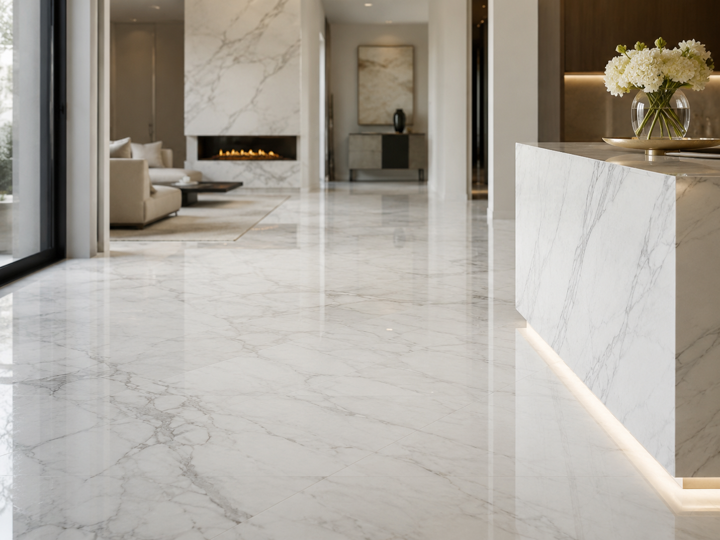 Protected marble counter with water drops near a sink