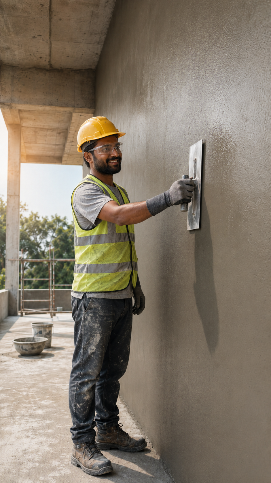 Mixing and applying cement mortar containing DUSH PLASTEASY