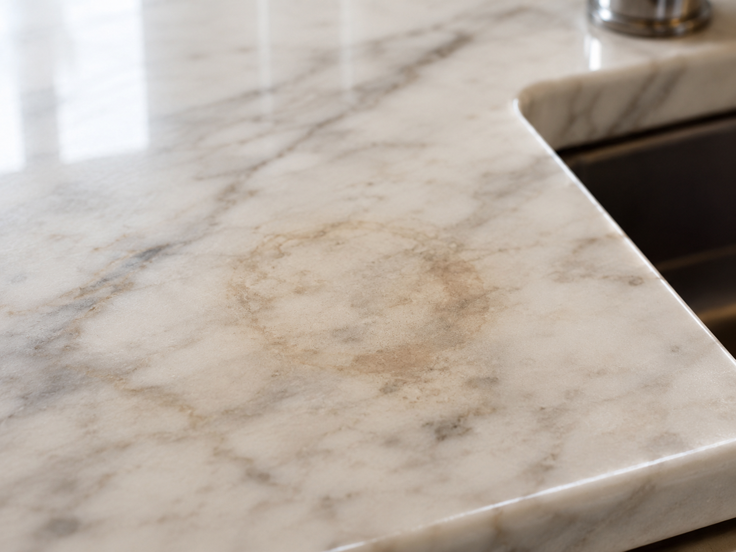 Grease and cooking-oil stains beside a marble kitchen hob