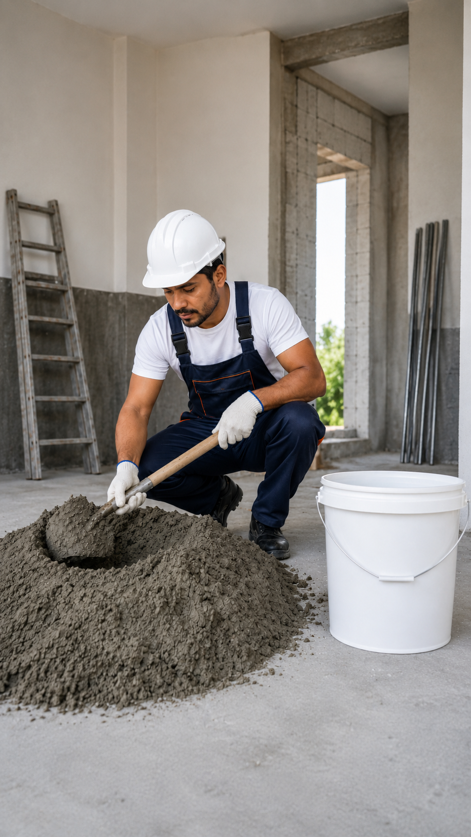 Preparing cement mix and measuring water before using DUSH PLASTEASY