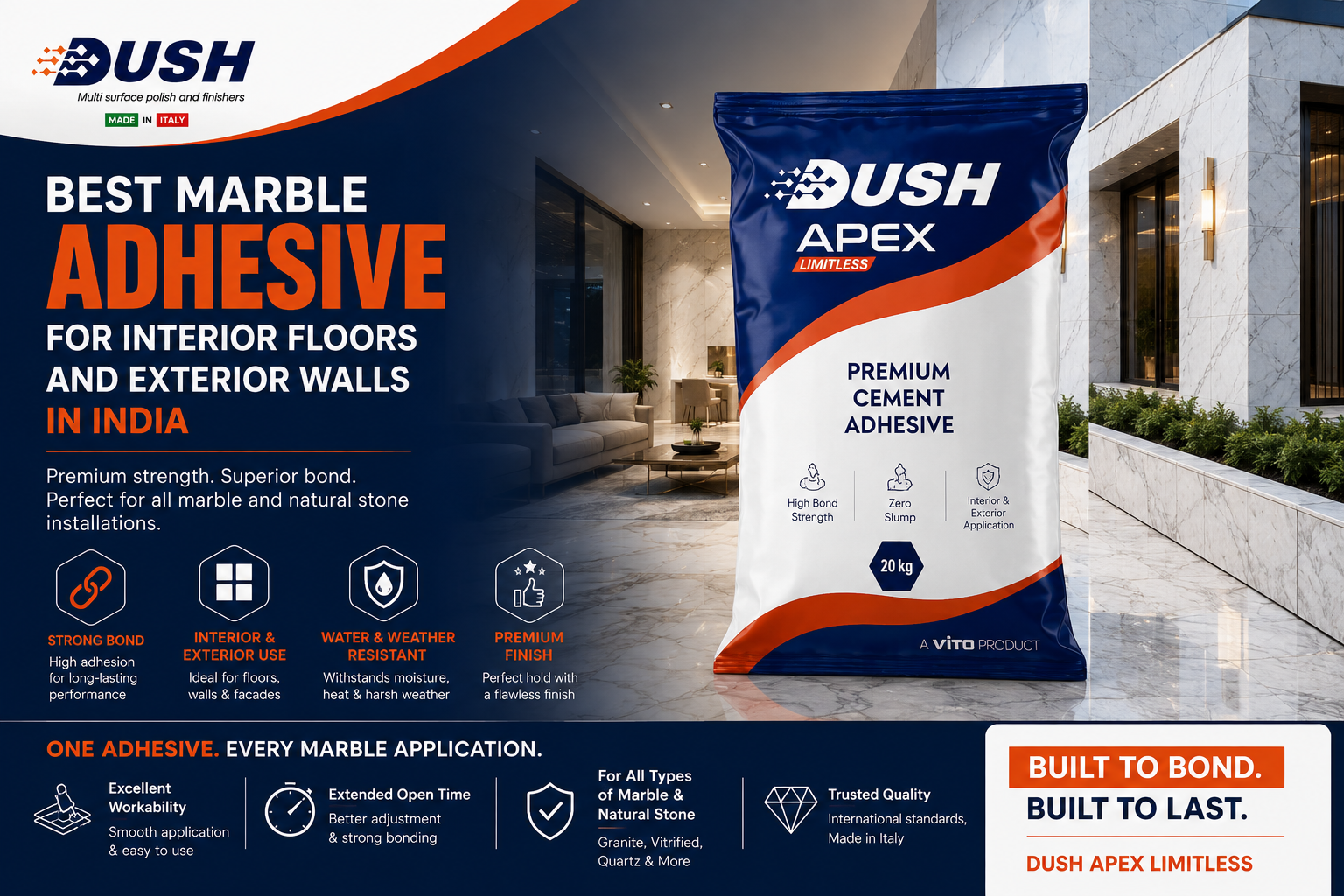Best marble adhesive for interior floors and exterior walls in India DUSH APEX