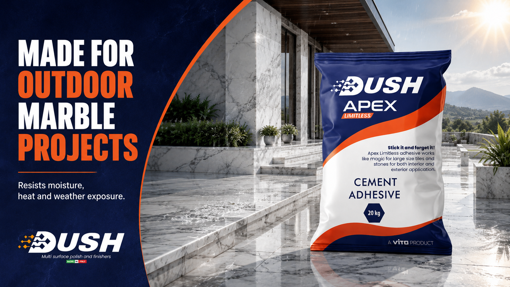 DUSH APEX LIMITLESS marble adhesive for large-format stone and luxury interiors in India