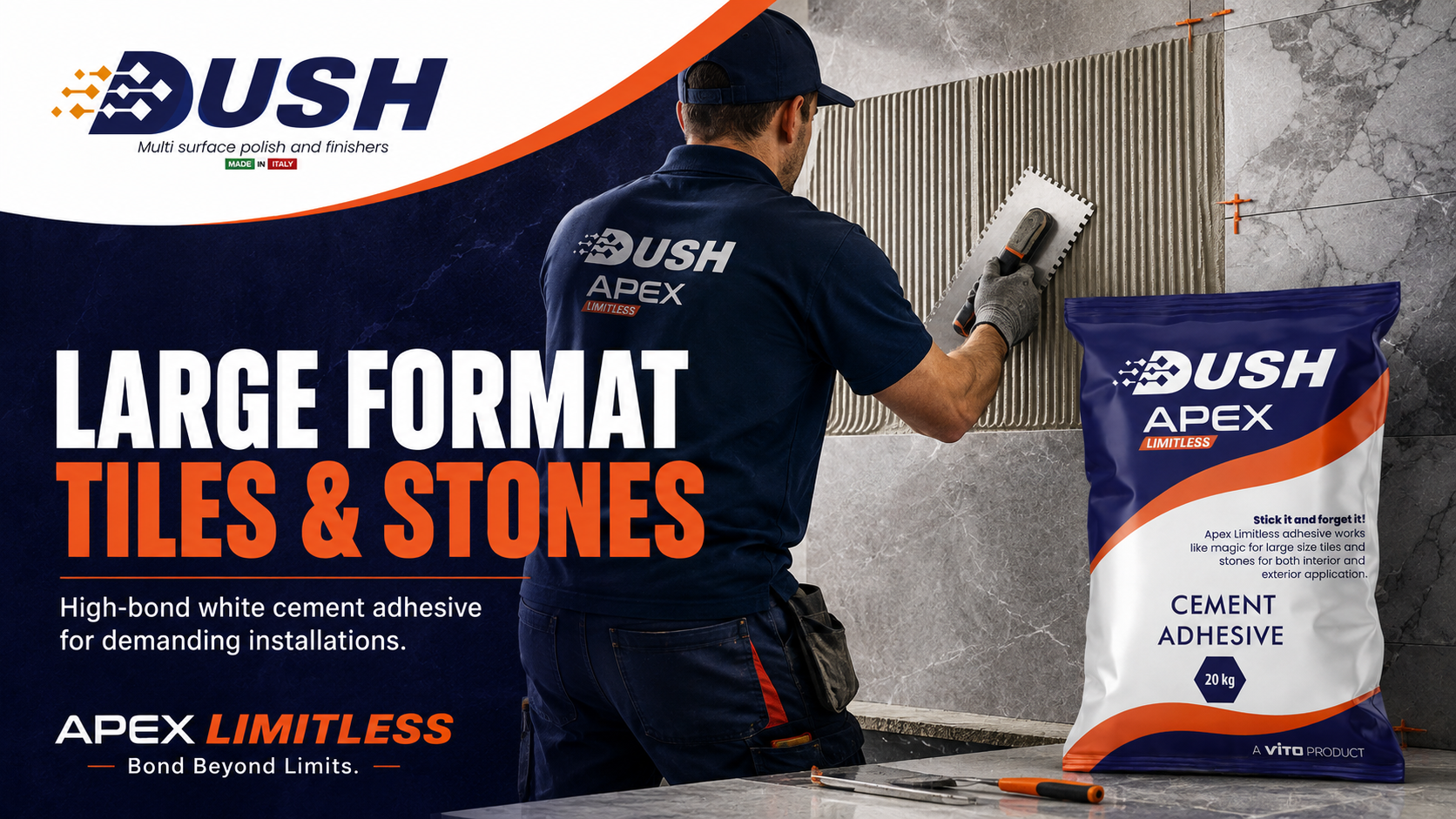 DUSH APEX LIMITLESS premium white adhesive for Italian marble slabs in India