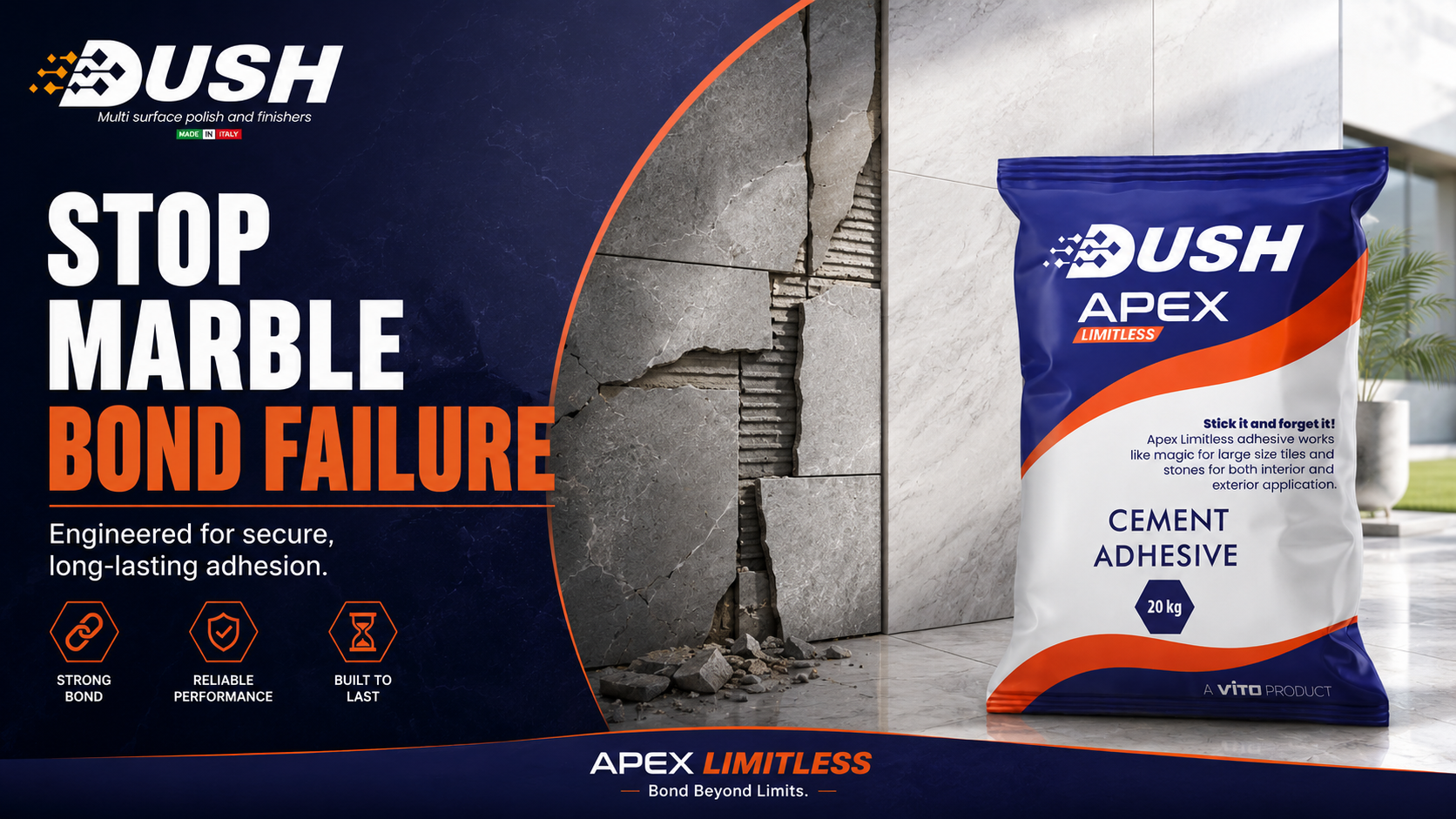 DUSH APEX LIMITLESS professional marble adhesive for architects contractors and homeowners