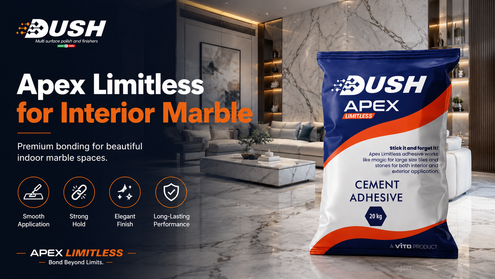 Premium marble adhesive in India by DUSH APEX for homes villas and commercial projects
