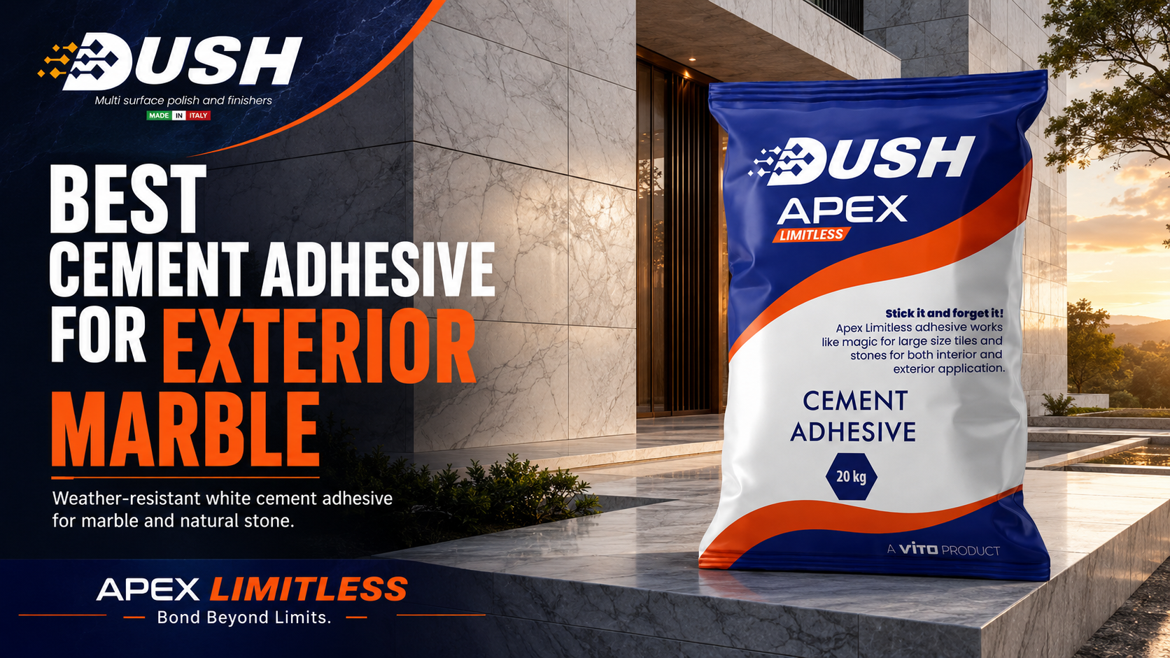 DUSH APEX LIMITLESS professional marble adhesive for high-value flooring installations