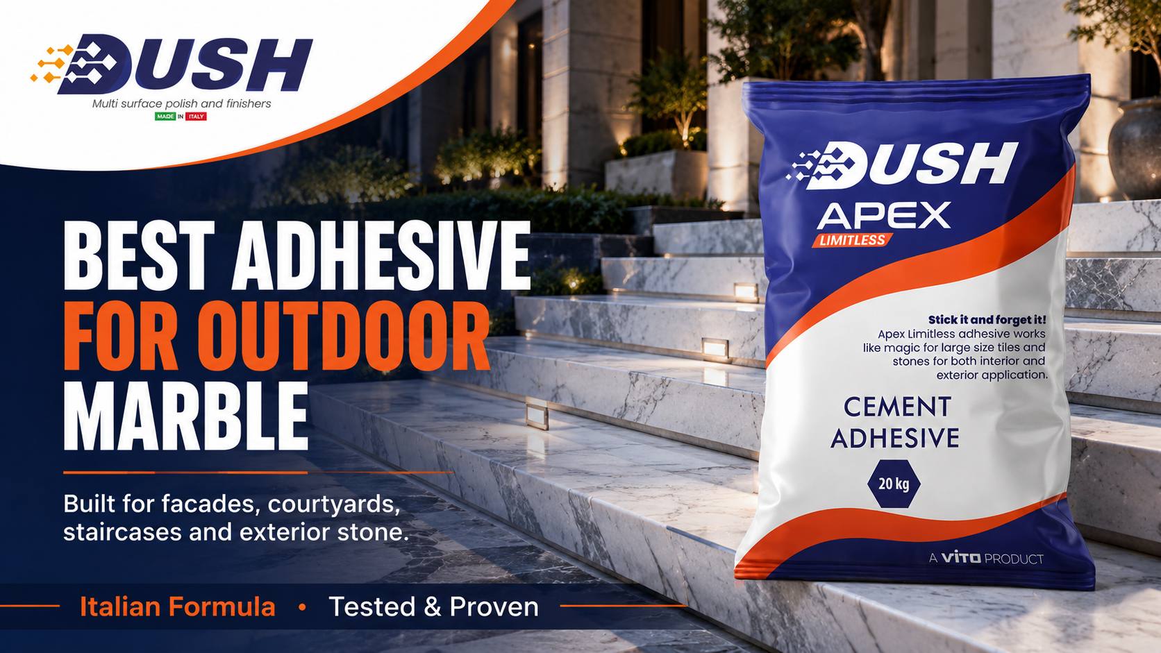 DUSH APEX LIMITLESS professional stone adhesive for modern residential and commercial interiors