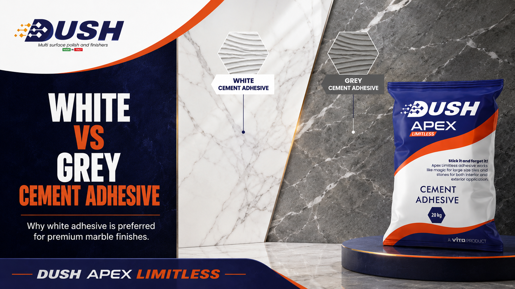 DUSH APEX LIMITLESS premium marble adhesive for Indian architects designers and contractors