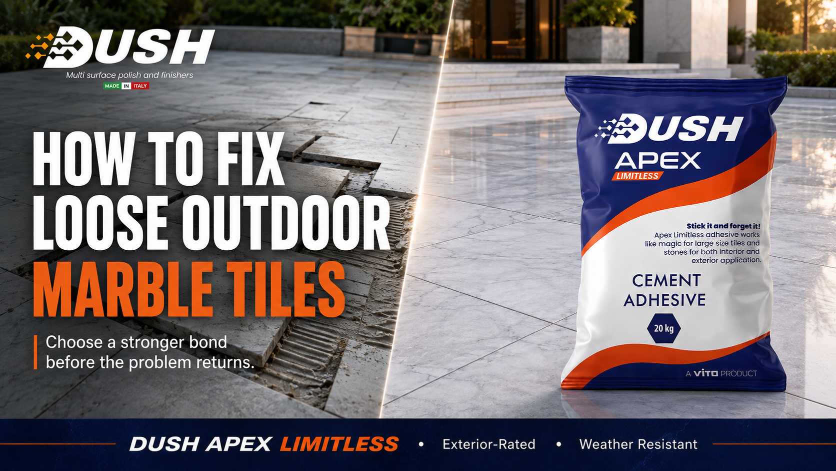 DUSH APEX LIMITLESS professional adhesive for premium white marble flooring in India