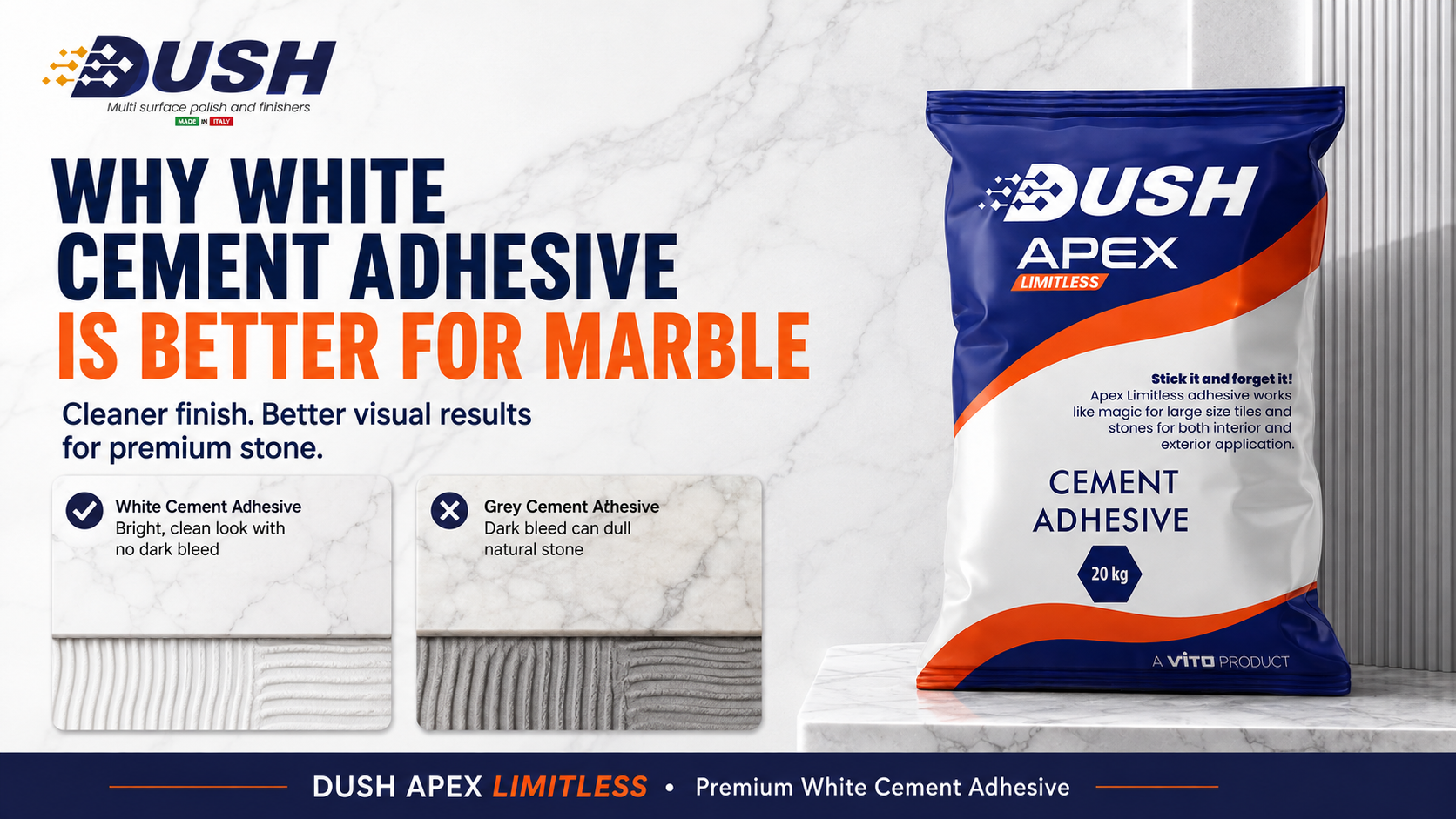 DUSH APEX LIMITLESS premium marble adhesive product for India-wide stone projects