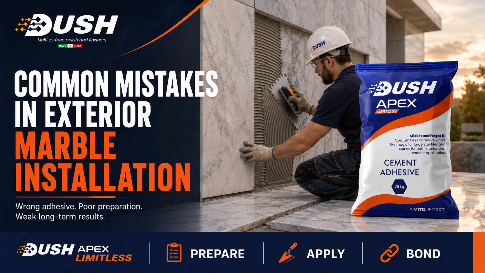 DUSH APEX LIMITLESS marble adhesive for high-end villas apartments hotels and interiors