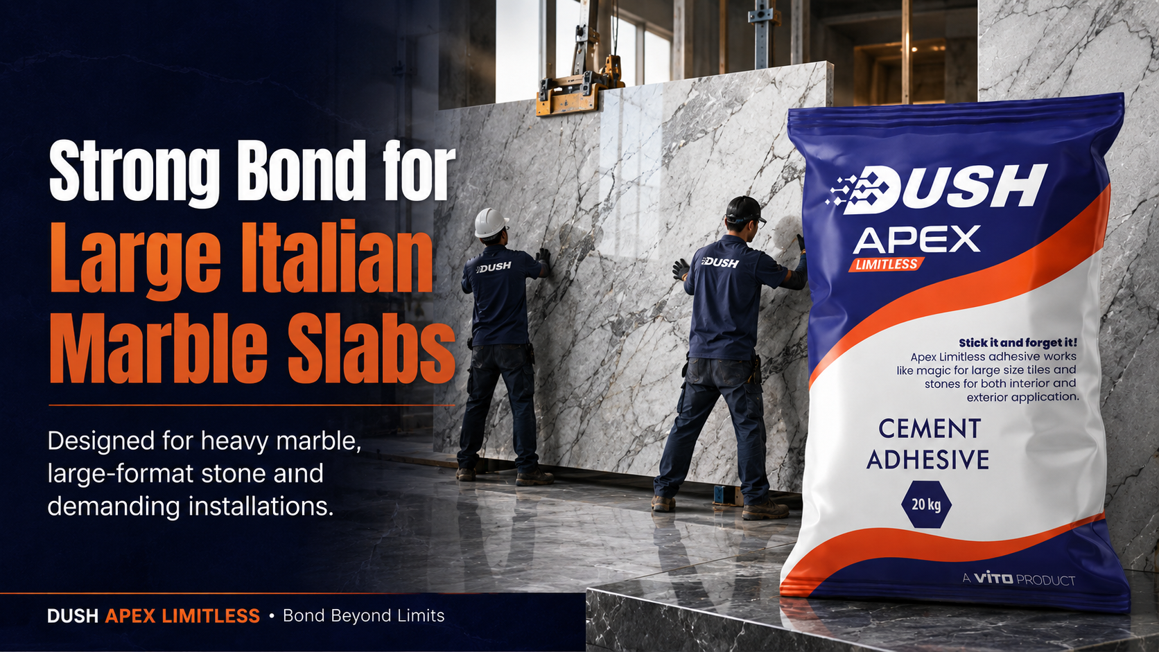 DUSH APEX LIMITLESS white adhesive for large-format Italian marble and natural stone