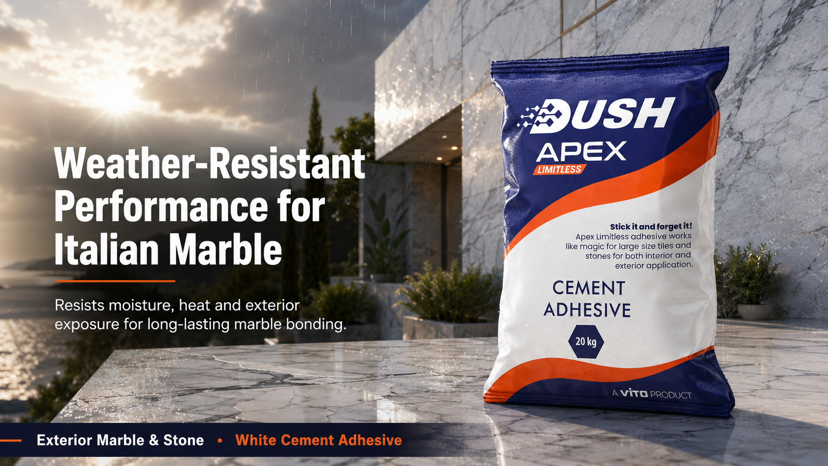DUSH APEX LIMITLESS professional marble adhesive branding for Indian home flooring