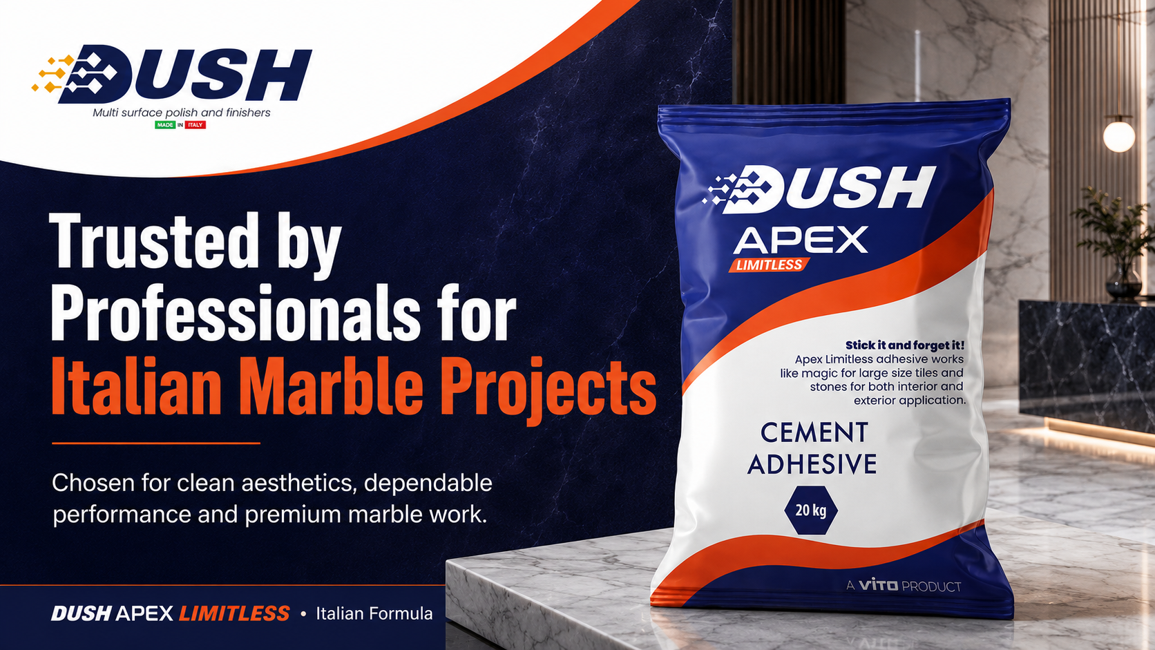DUSH APEX LIMITLESS premium marble adhesive available across India for professional projects