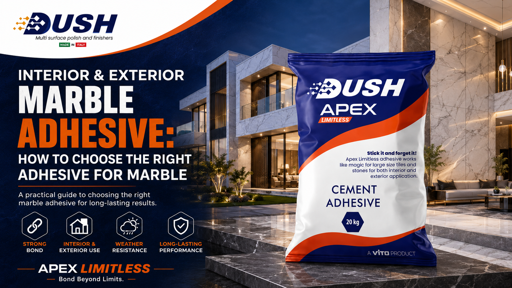 Interior and exterior marble adhesive in India DUSH APEX premium marble adhesive guide
