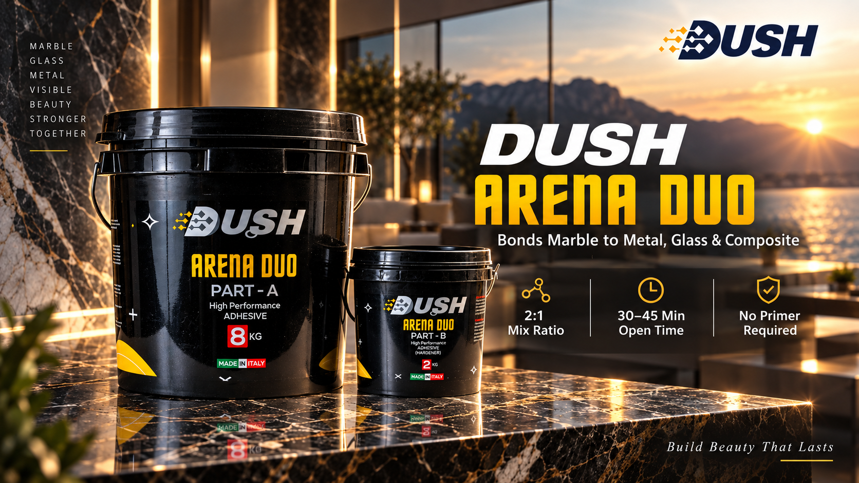 DUSH Arena PU adhesive for marble countertop fabrication