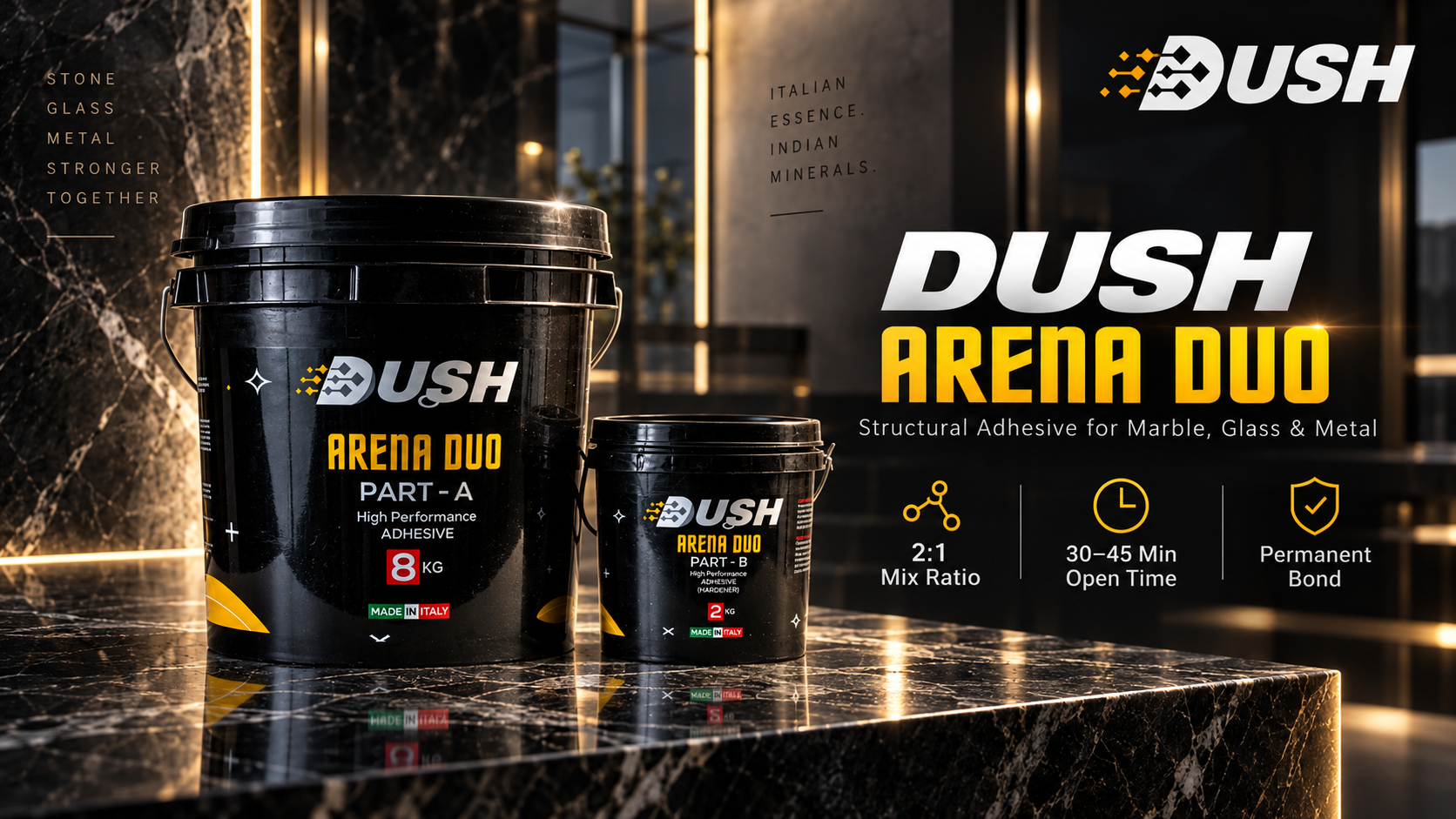 DUSH Arena adhesive product detail for stone bonding