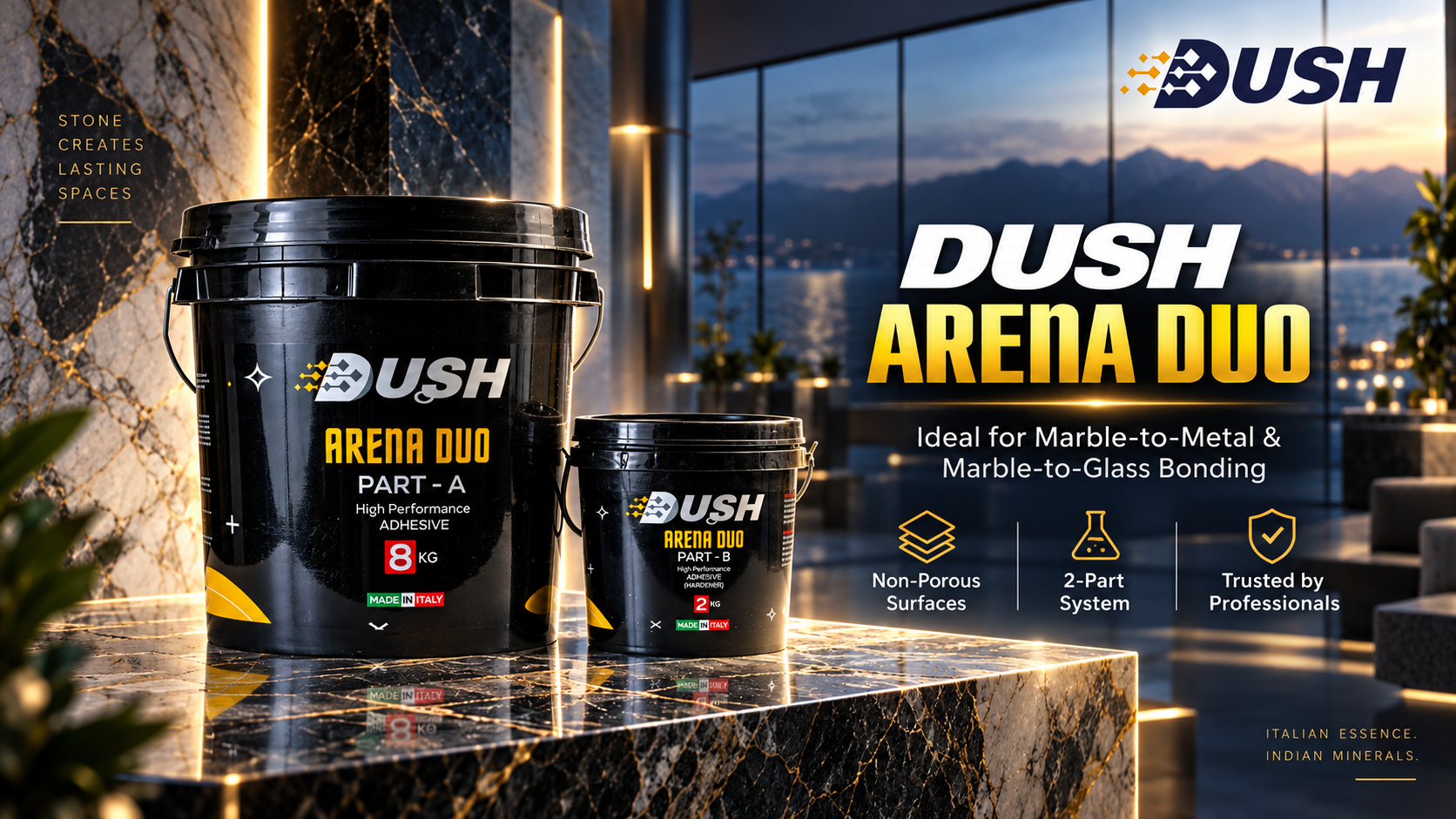 DUSH Arena adhesive application visual for natural stone
