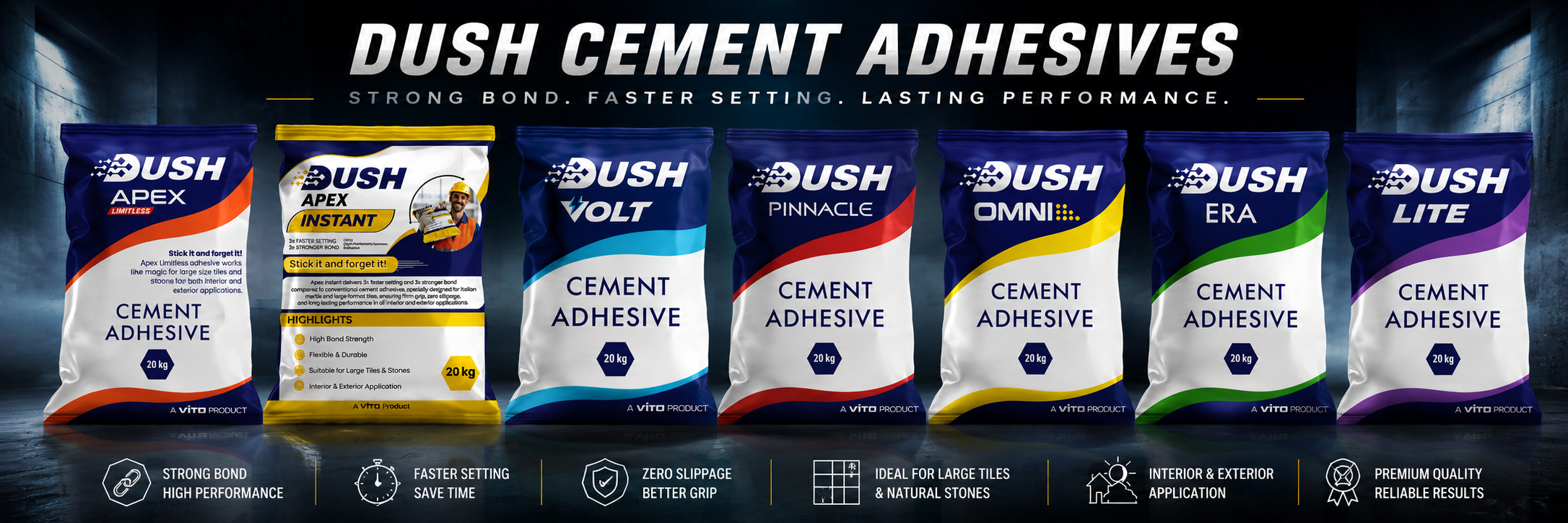 DUSH adhesive selection guide for contractors by tile size surface height and location